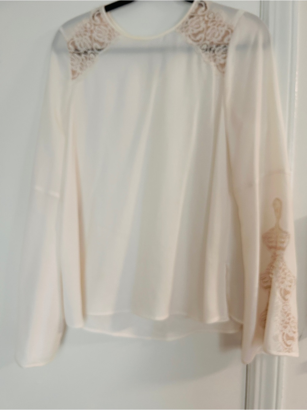 BCBG Marazria Lace-Accent Cream Long-Sleeve